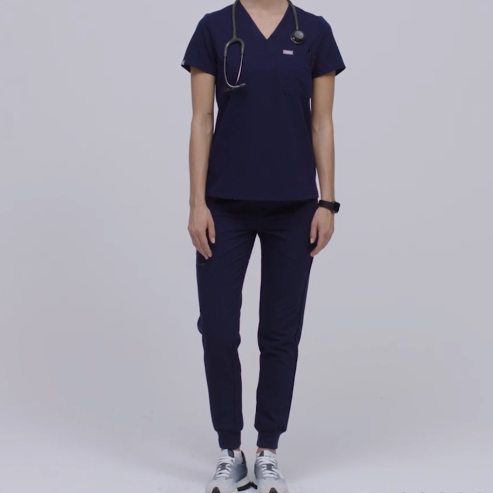 Small, regular length navy figs scrubs